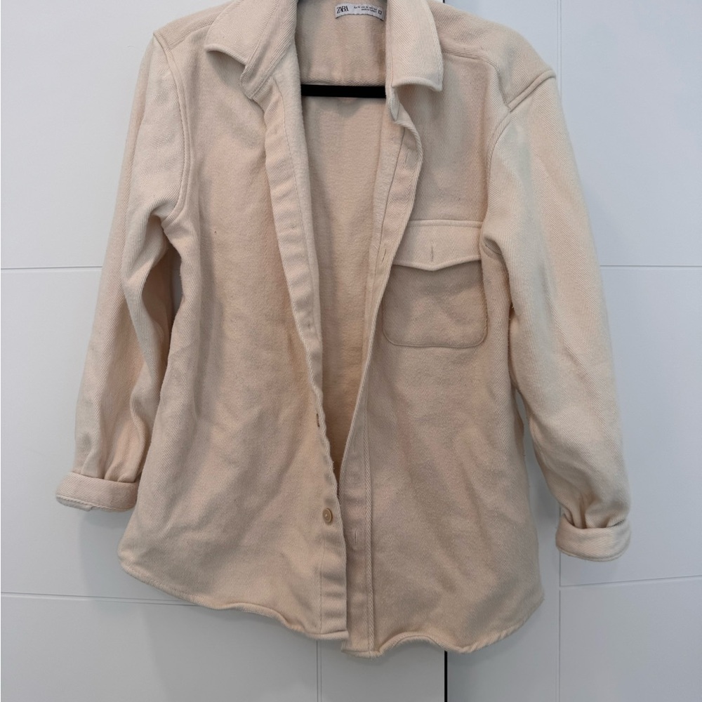 Zara Cream Teddy Shacket Jacket